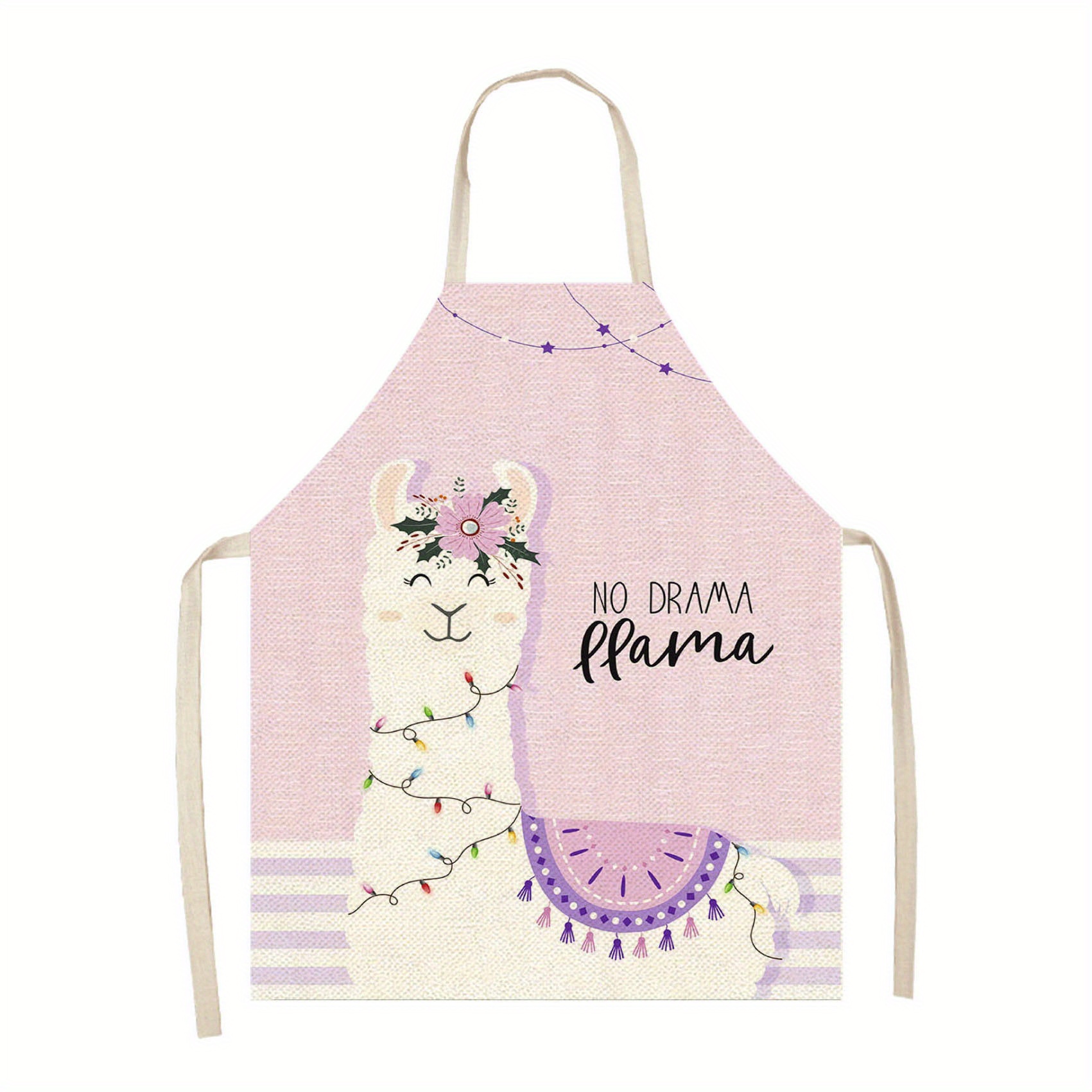 

Cute Alpaca Pattern Linen Apron - No Llama Print, Oil-resistant Kitchen Accessory, Woven Linen 100% Material, Sleeveless Design With Pocket, Cooking & Baking Apron - Pack Of 1