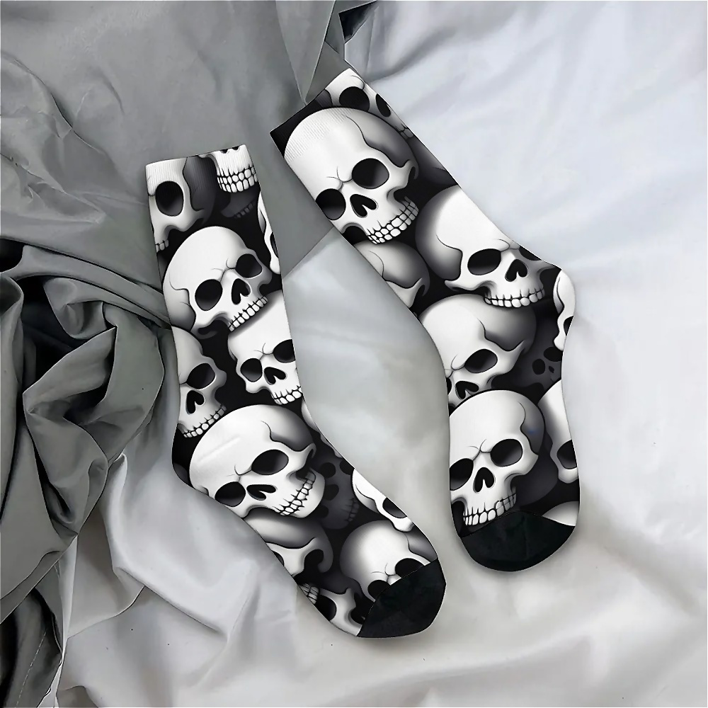 

Skulls Pattern 1 Pair Men's Mid-calf Crew Socks, Breathable Comfy Casual Socks Sweat-absorbing Fashion Sports Socks For Outdoor Fitness Basketball Running