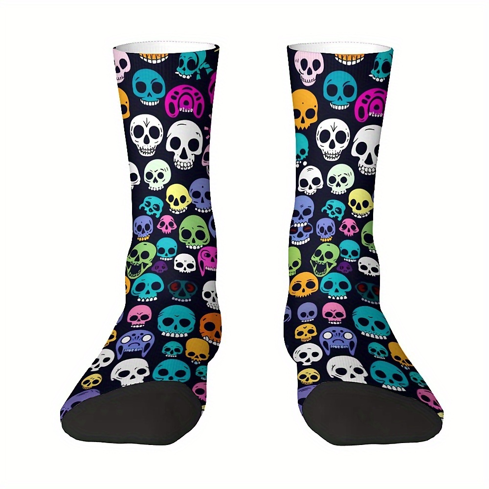 

Skulls Pattern 1 Pair Men's Mid-calf Crew Socks, Breathable Comfy Casual Socks Simple Fashion Sports Socks For Outdoor Fitness Basketball Running