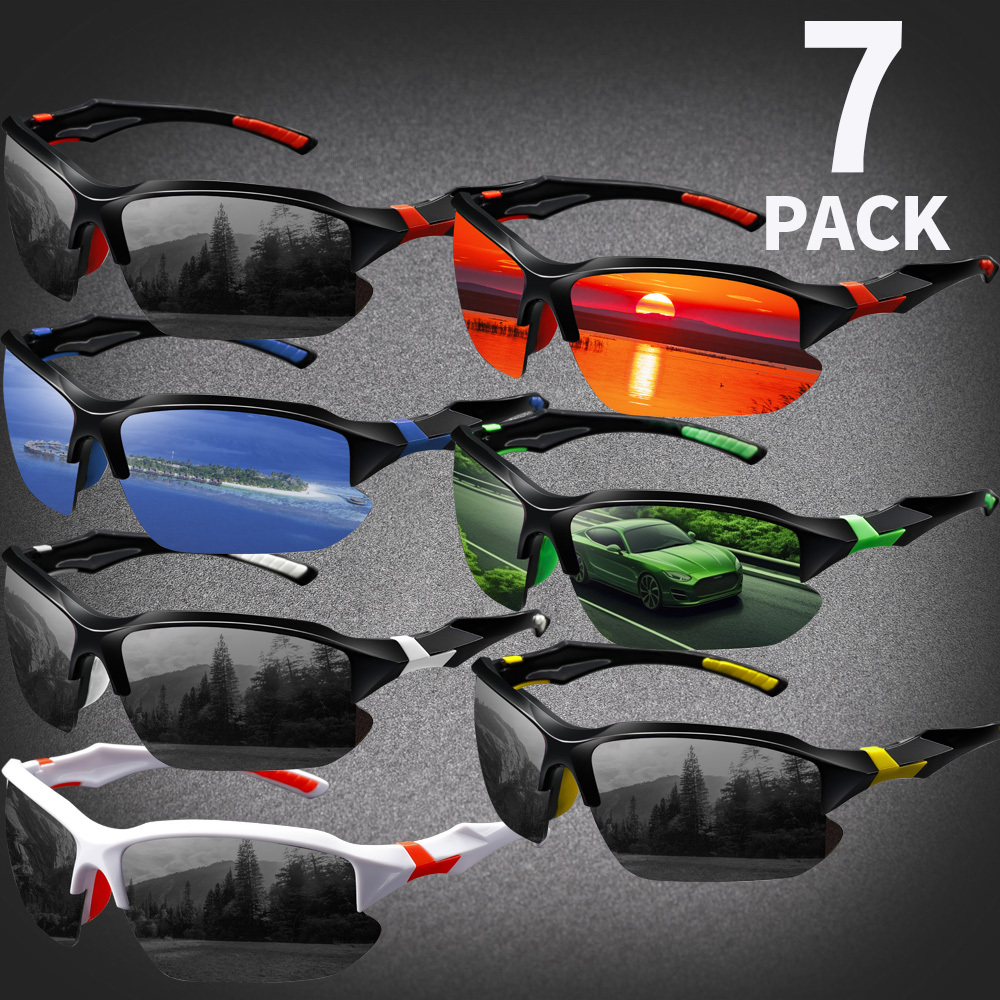 

7 Pack Stylish Sports Glasses Set For Men & Women - Non-prescription, Multi-use, Uv Protection, Ac Lenses With Durable Pc Frames - Ideal For Cycling, Driving & Fashion Accessory