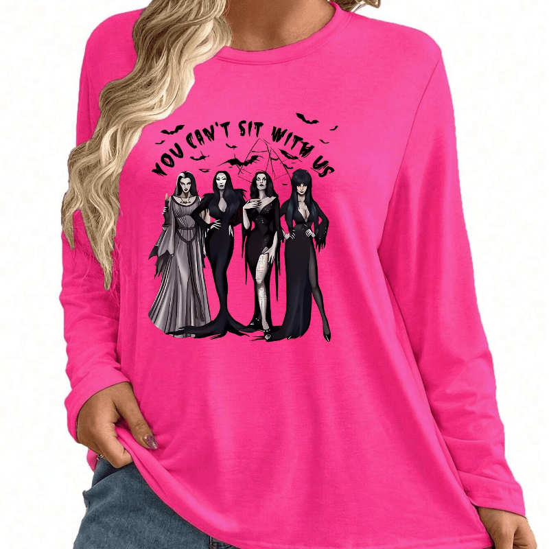 

Halloween & Bat Graphic Long Sleeve T- For Women - , Polyester ,