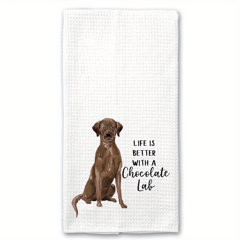 

Chocolate Labrador Dog Themed Woven Kitchen Towels, 1 Set, 18x26", Contemporary Style, Fantasy Animal Lover Design, Oblong Shape, Machine Washable, Super Soft Polyester Dish Cloths & Tea Towels