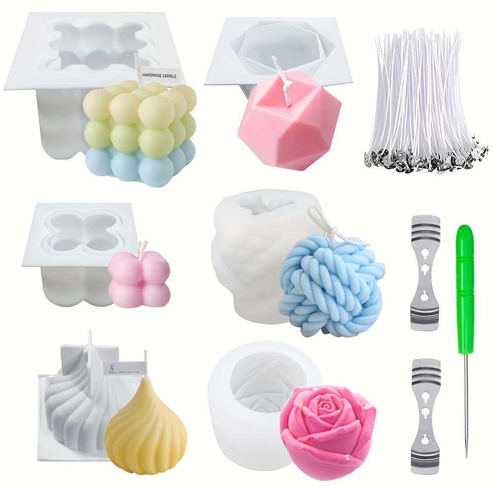 TEMU Set Of 6 Silicone Molds For Crafting Candles, Including A Yarn Ball Bubble Mold, A 3d Rose Mold, And A Mold For. This Kit Is Suitable For Making