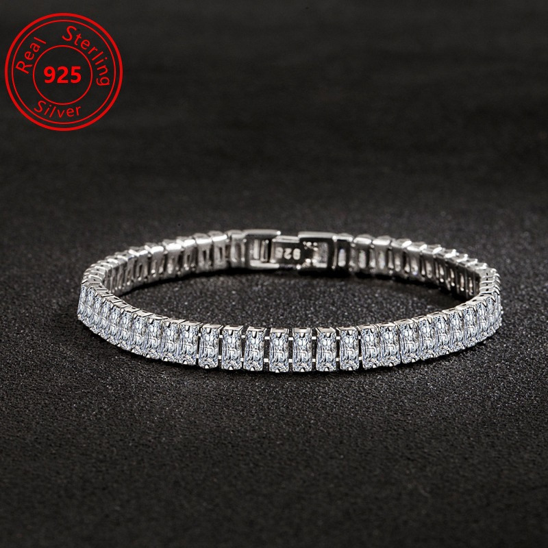 

Elegant And Luxurious Rectangular Zirconia Bracelet Made Of 925 Sterling Silver - 9g/0.31oz - Silver Plated With Sparkling Zirconia - Suitable For - Perfect Jewelry Piece