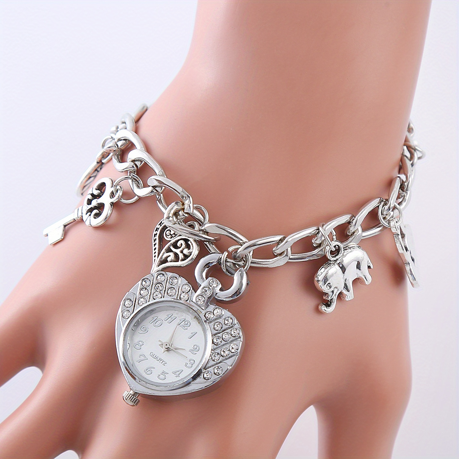 

Cute Golden Silver Heart Bracelet Girl Women Heart Steel Band Bracelet Lover Watch Gift For Girlfriend