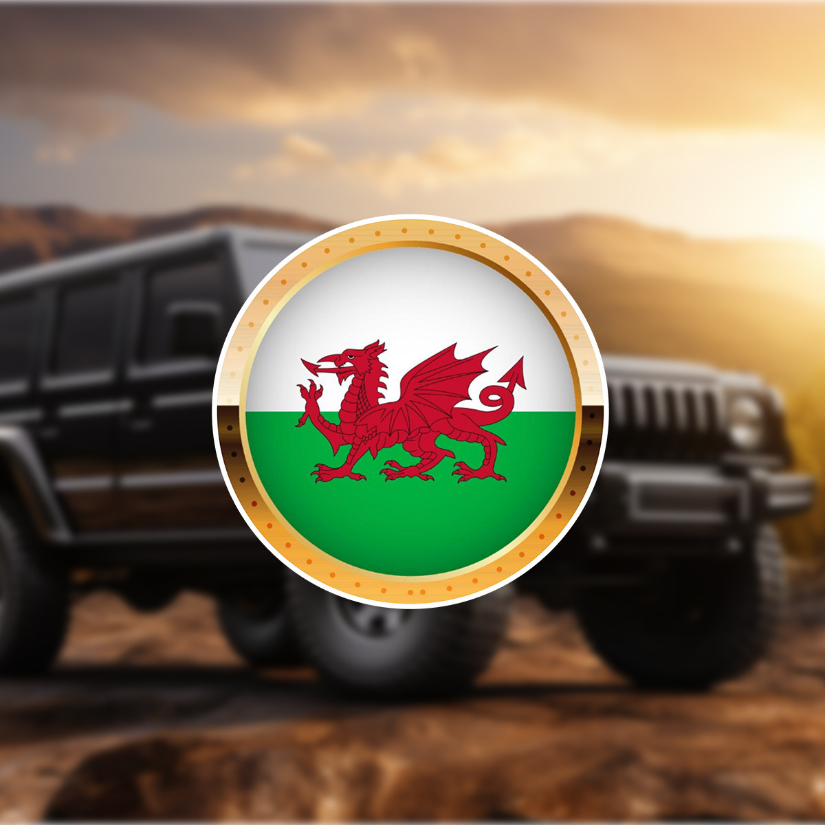 

Welsh Flag With Golden Border - Durable Waterproof Vinyl Decal For Cars, Helmets & Laptops
