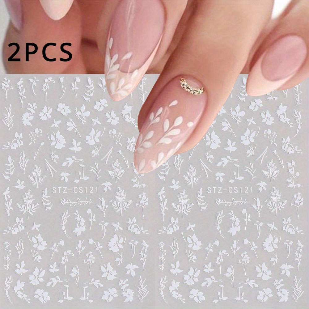 2pcs White And Nail Stickers Cute 3d Nail Art Decoration Self-adhesive Slider Nail Art Decoration Tool Diy