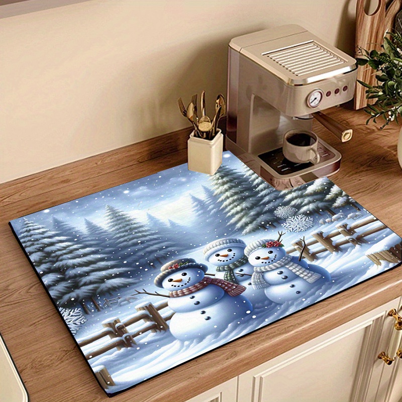 

Snowman Christmas Theme Dish Drying Mat Multipurpose 1pc - Polyester Absorbent Kitchen Pad For Dishes, Coffee Machine Heat Insulation, Washing Machine Dust Cover Easy Clean, Oil-resistant