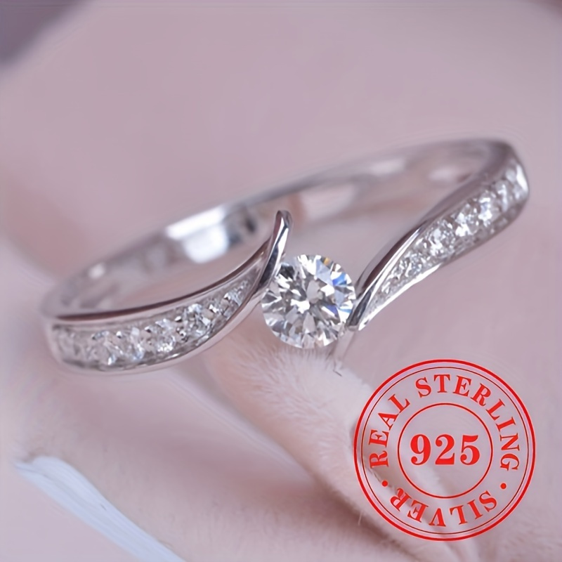 TEMU Elegant 925 Sterling Engagement Ring - Style, Detailed , , Hypoallergenic, Nickel-free, Ideal For Weddings, Bridal Events, Parties, Proposals,