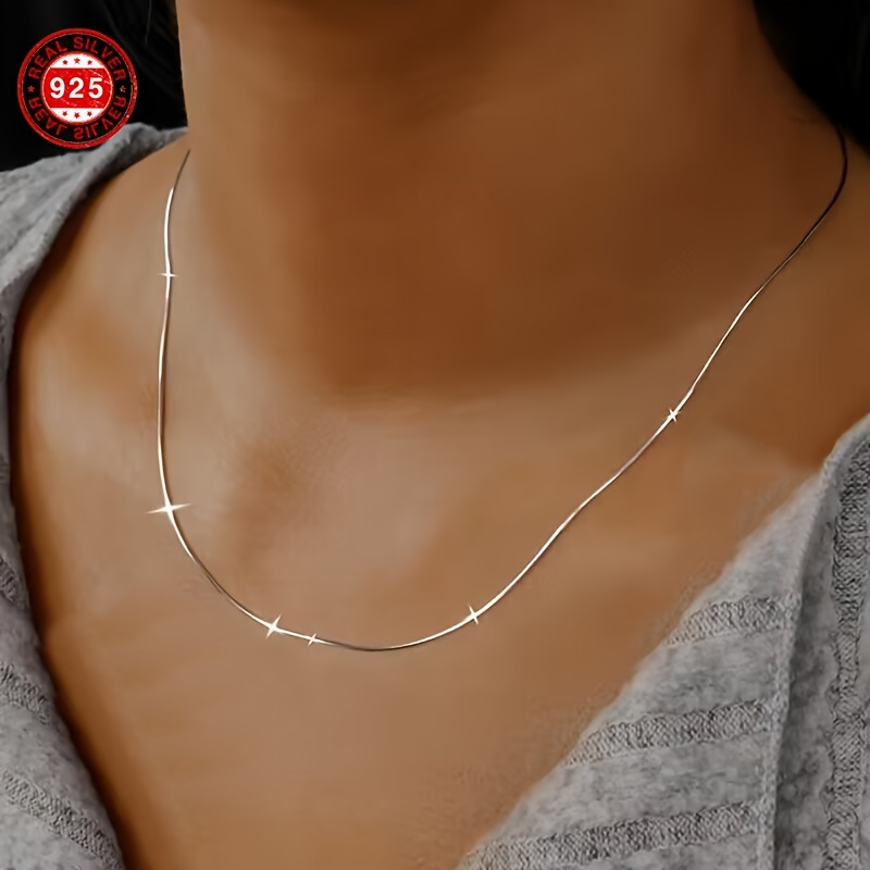 

Luxurious 925 Sterling Silver Snake Bone Chain Necklace - Hypoallergenic, Delicate Clavicle Chain For Women, Perfect Accessory For Sensitive Skin