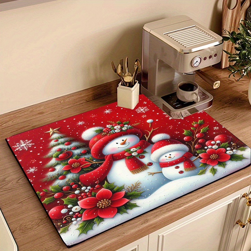 

Festive Christmas-themed Dish Drying Mat - Absorbent & Quick-dry Polyester Pad For Kitchen And Laundry Room, Multipurpose Heat-resistant Coffee Machine Mat