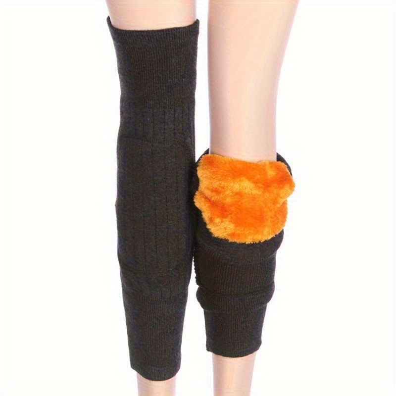 

Yngtu 1pair Winter Thickened Plush-lined Warm Knee Pads Leg Sleeves - 100% Polyester Material, Wool, Uncharged For Joint Protection, Windproof Cold Proof Leg Warmers