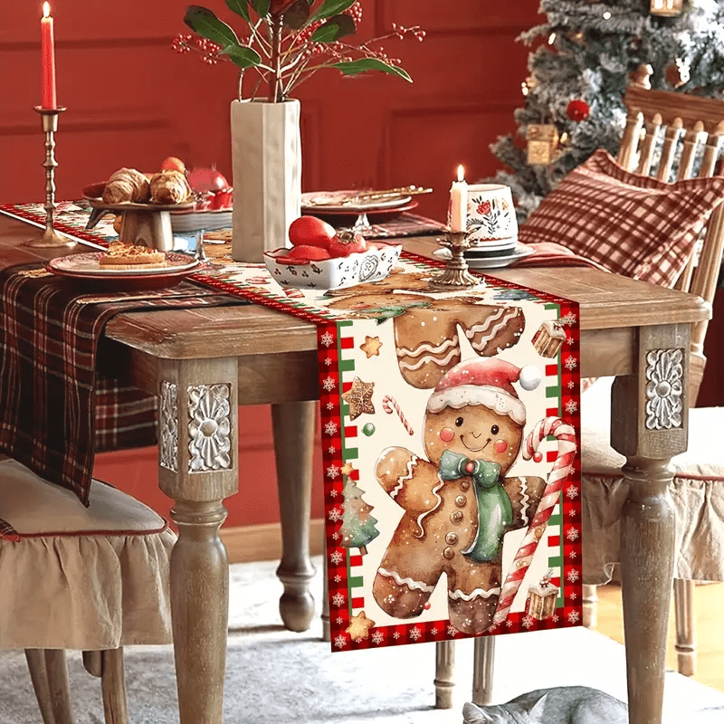 

Christmas Gingerbread Man Table Runner - Woven Polyester, Festive Seasonal Kitchen Decor, Rectangle, Perfect For Holiday Gatherings & Home Makeover, 13 X 72 Inches