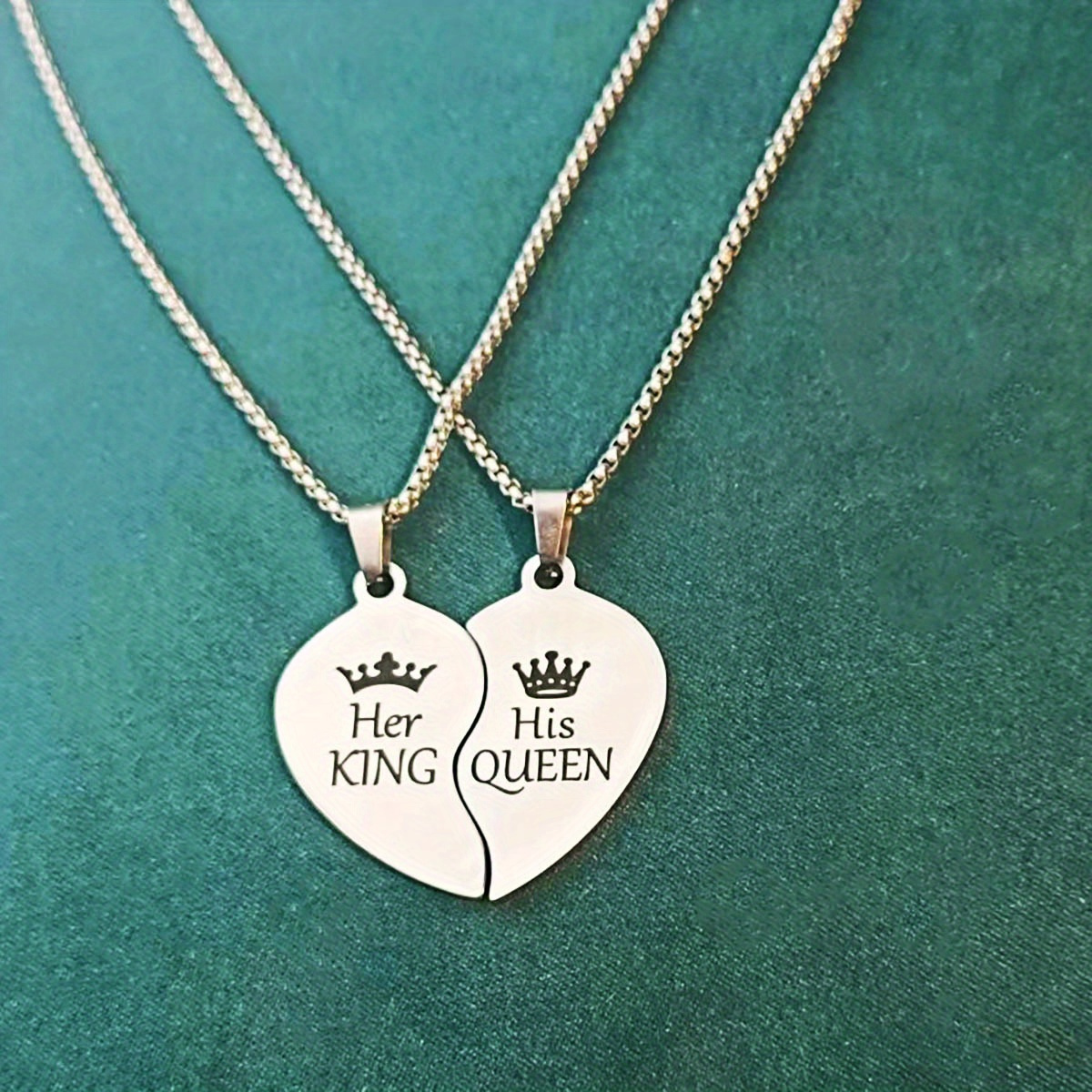 2pcs Stainless Steel Letter Necklaces - King And Queen , Love Jewelry