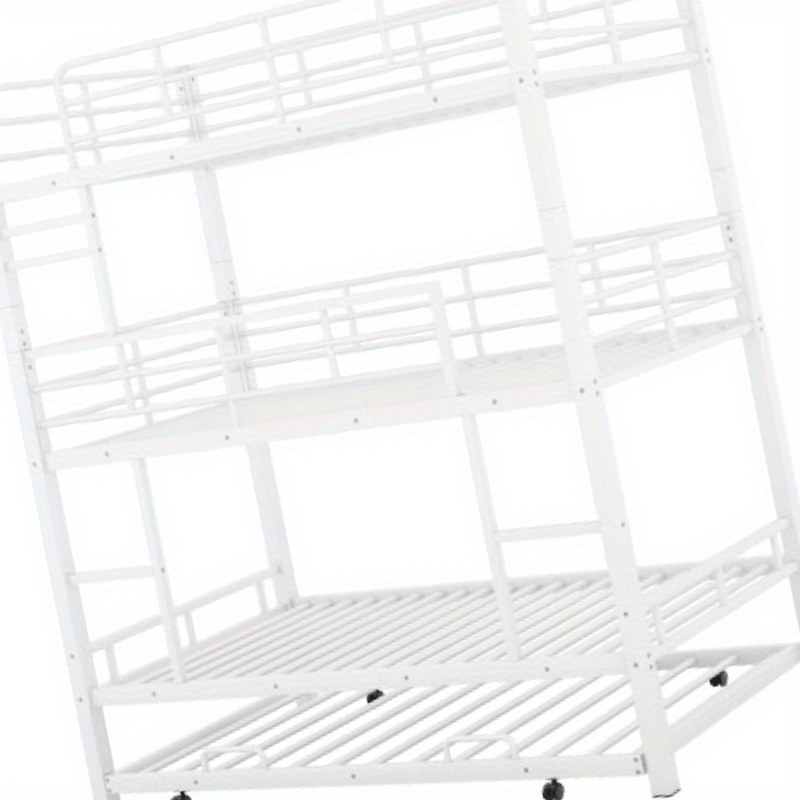 

Metal Twin Size Triple Bunk Bed With Trundle In White, Providing Extra Sleeping Space And Comfort