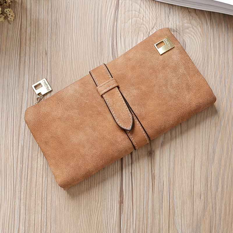 Retro Frosted Long Clutch Wallet, Solid Color Multi Card Slots , Phone Handbag For Women