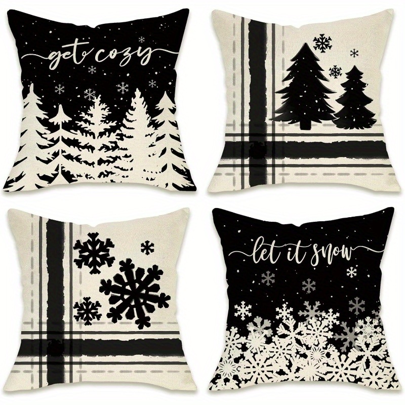 

4pcs Winter Snow Upholstery Pillow Cover 18x18 Inches, Christmas Outdoor Pillow Cover, Get The Comfort Of Seasonal Holiday Farmhouse Pillow Cover Home Decor (no Pillow )