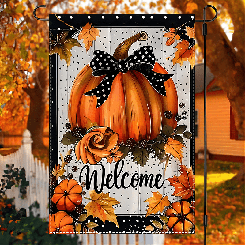 

Welcome Autumn Pumpkin Garden Flag - Double-sided, Rustic , Waterproof Burlap, 12x18 Inch - Perfect For Yard & Outdoor Decor