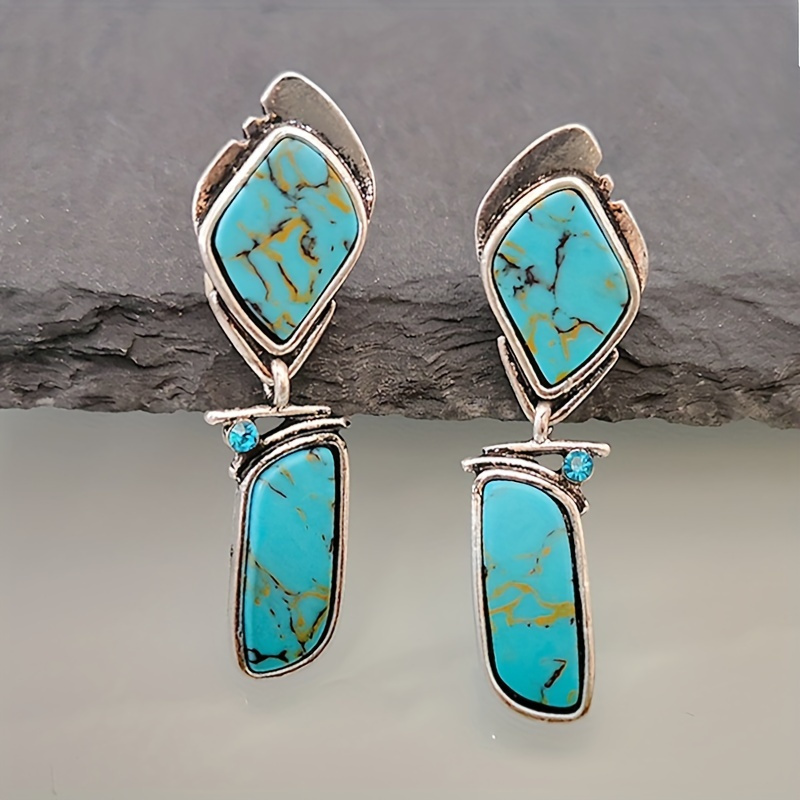 

1 Pair Authentic Turquoise Stone Earrings - Timeless Vintage Style For Men Women - Trendy & Popular Jewelry Accessory