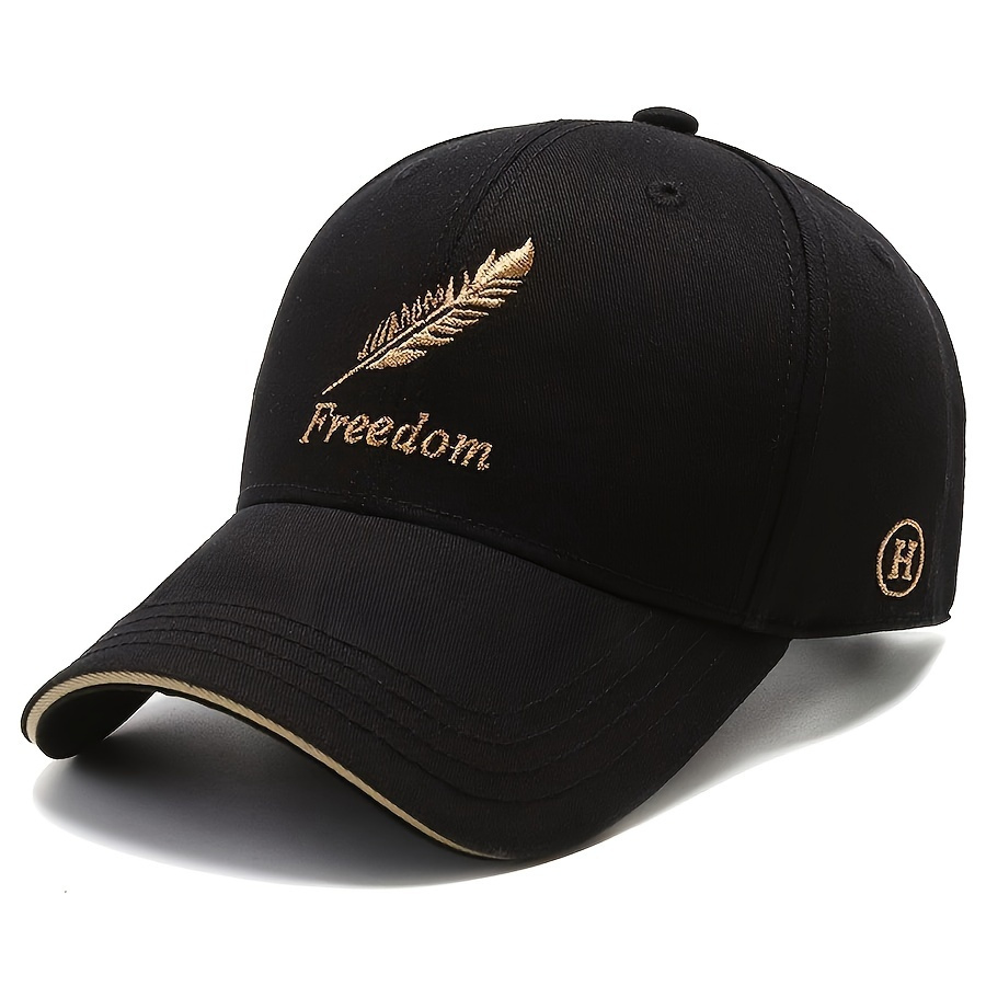 

Men's Adjustable Cotton Baseball Cap With Feather & Embroidery - Black Washed, Outdoor Sports