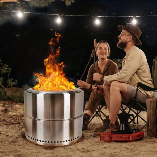 portable stainless steel smokeless fire pit with carry bag ideal for camping backyard patio picnic round