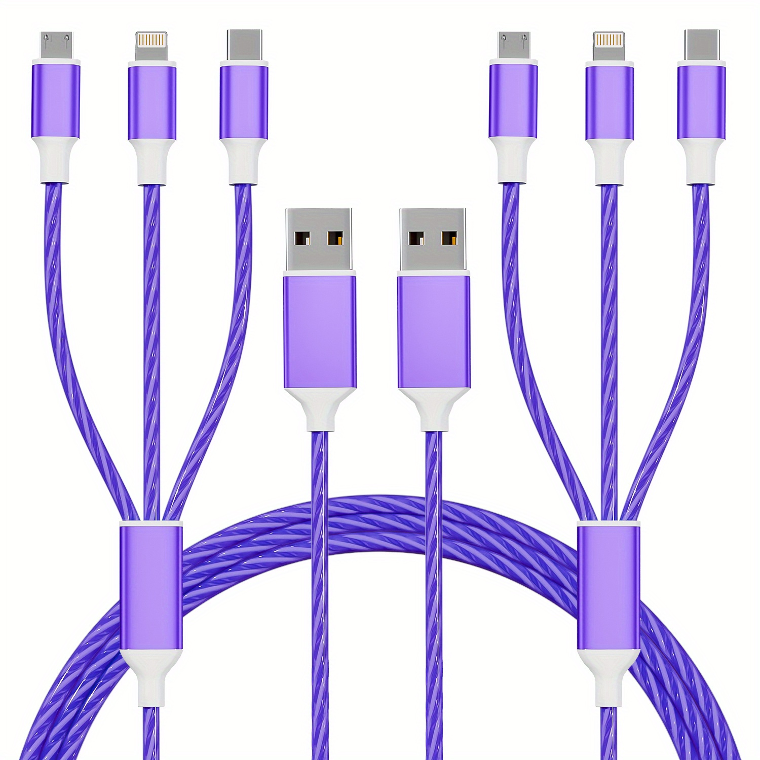 TEMU Jogrytece 2pcs 1.2m/ 4ft 3 In 1 Usb Charging Cable With Type-c, Micro Usb, Ip Port For Most Phones/ Iphones/ Tablets