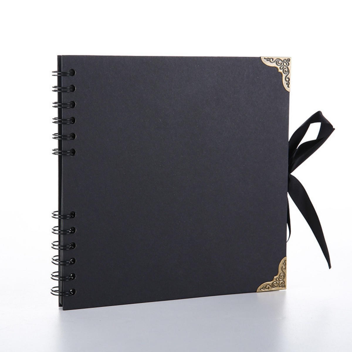 

Black Scrapbook Album With Ribbon Closure - 80 Thick Pages 250 Gsm, Rectangle Shape With Metal Corner Protectors For Scrapbooking, Art & Crafts