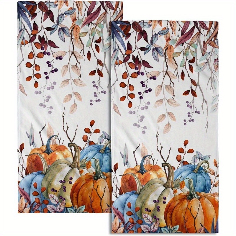 

2 Pieces 18x26 Inch Autumn Pumpkin Hand Towel - Family Dinner Personality Guest Household Absorbent Multi-purpose Kitchen Towel - Contemporary Style, Soft To The Touch, Machine Washable