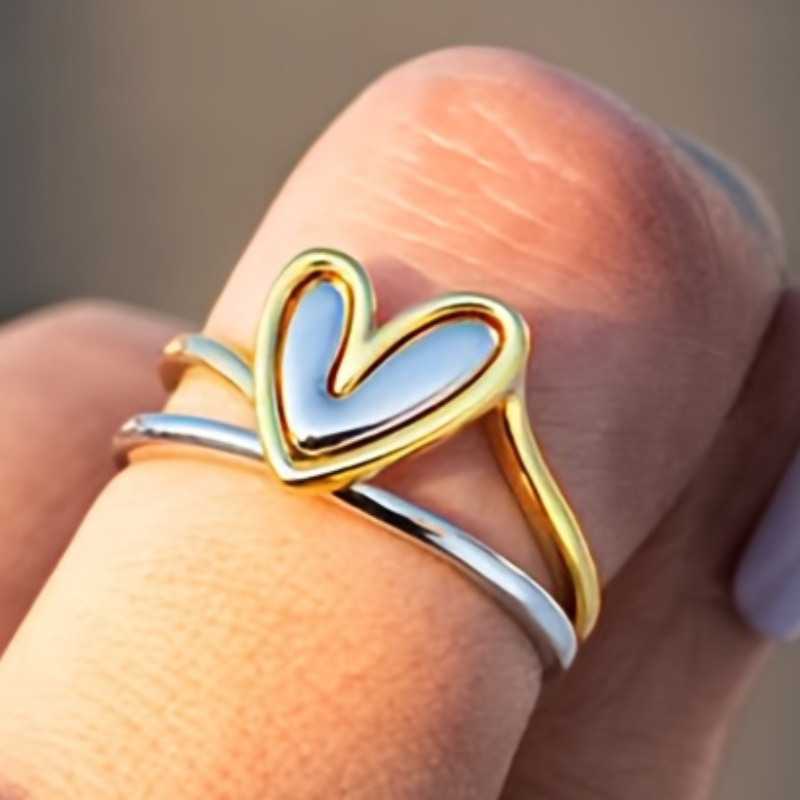 Vintage Two Tone Heart Ring for Women - Copper Material