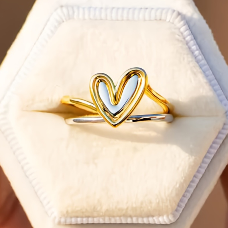 Vintage Two Tone Heart Ring for Women - Copper Material
