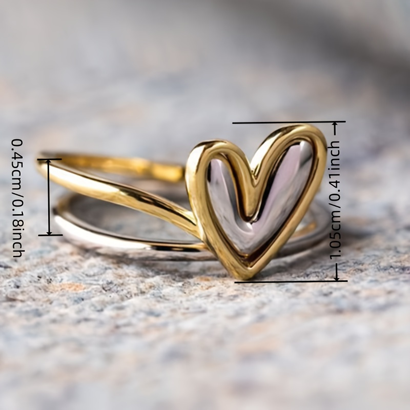 Vintage Two Tone Heart Ring for Women - Copper Material