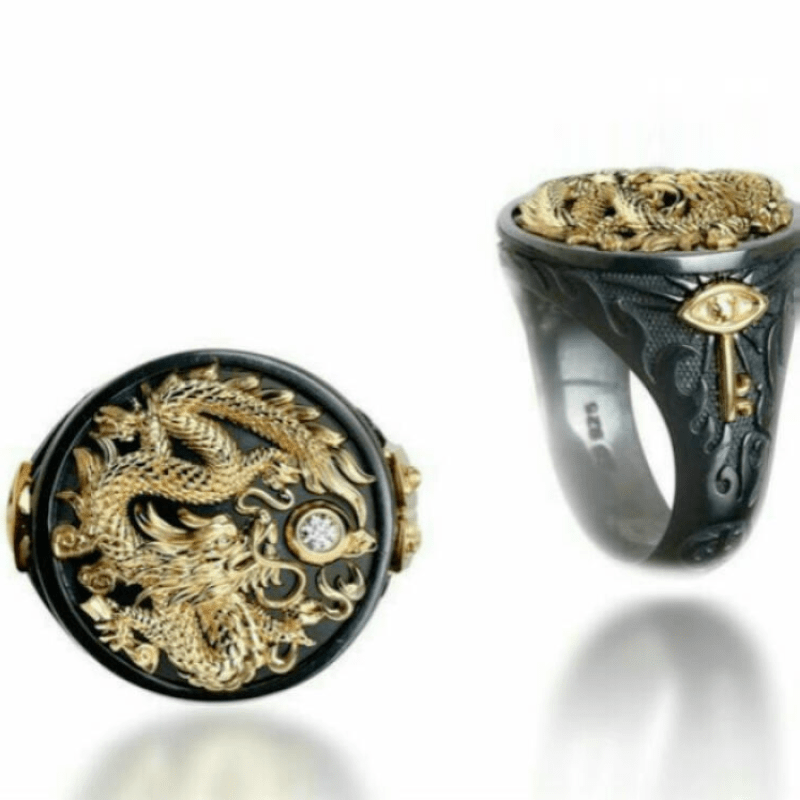 

1pc Exquisite Dragon Animal Inlaid Rhinestone Eyes Carved Geometric Ethnic Copper Multicolor Rings Men Women Party Banquet 6-13