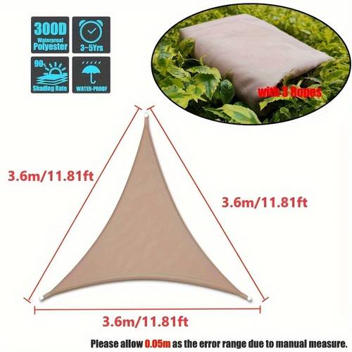1pc khaki regular shade sail waterproof polyester outdoor sun shelter 160xsm lightweight adjustable drawstring canopy for garden camping patio 4 person summer shade with 300d uv protection