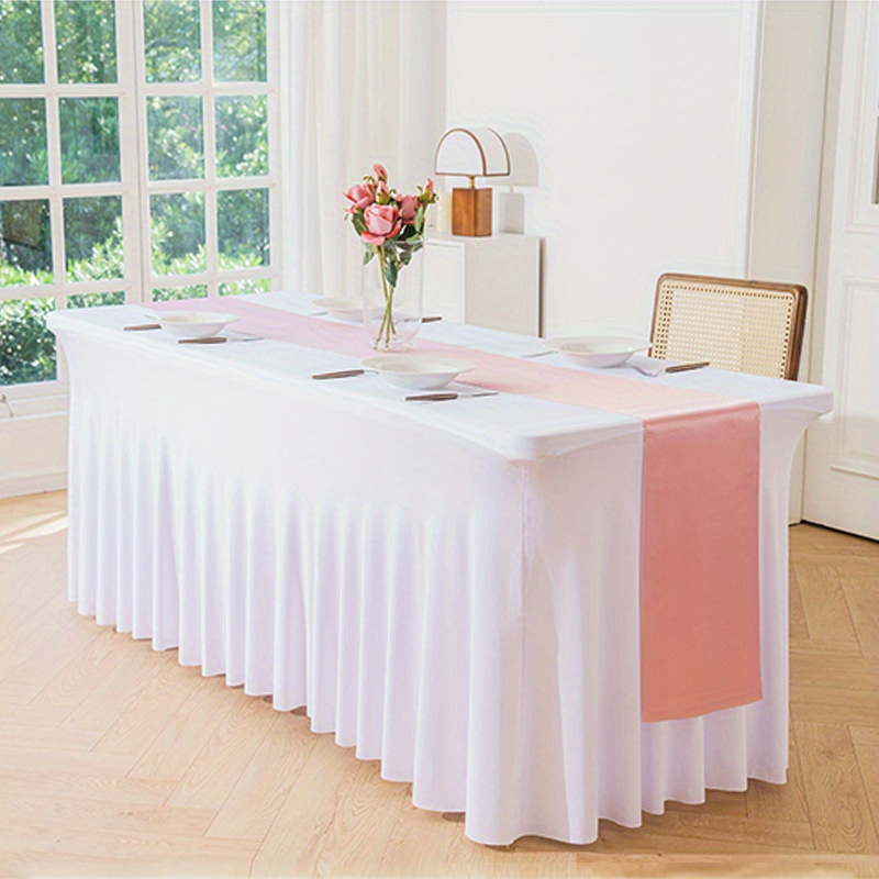 

Rectangular Stretch Tablecloth - 1pc, Elegant Fitted Table Cover For Wedding Banquets, 6ft Sun Pleated Skirt Design, Durable Polyester Fabric, Machine-woven For Hotel And Party Use