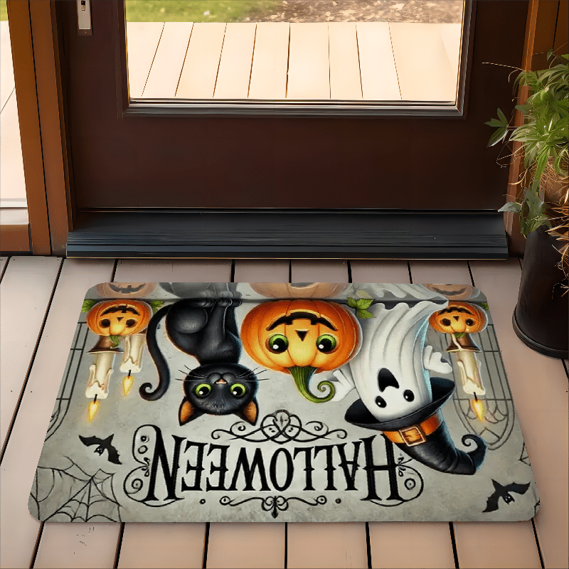 1pc Door Mat With Halloween Pumpkin And , Welcome Floor Mats, Polyester Area Mat For Laundry Room And Kitchen, Room Decoration, Decor
