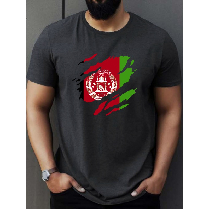 

Torn Afghanistan Flag Print Men's Stylish T-shirt, Comfortable Casual Wear With Eye-catching Designs, High-quality Short Sleeve Tees For Everyday Fashion