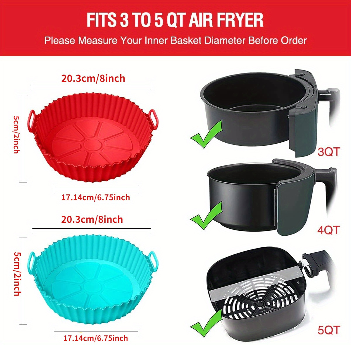 8 inch reusable silicone air fryer liner non     resistant up to 500 f   3 7   fryers fits most models essential kitchen accessory for healthy cooking details 1