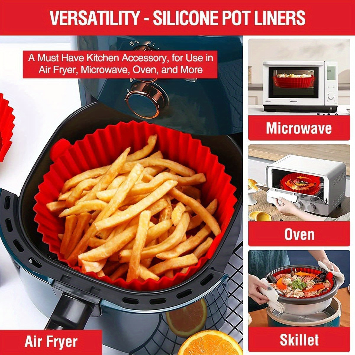 8 inch reusable silicone air fryer liner non     resistant up to 500 f   3 7   fryers fits most models essential kitchen accessory for healthy cooking details 2