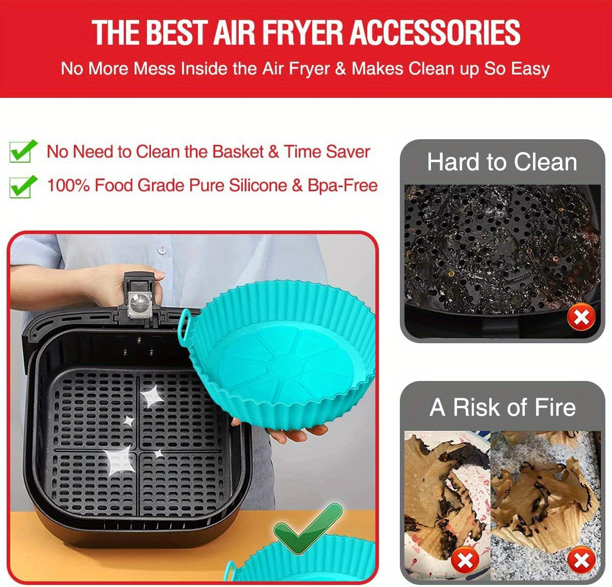 8 inch reusable silicone air fryer liner non     resistant up to 500 f   3 7   fryers fits most models essential kitchen accessory for healthy cooking details 3