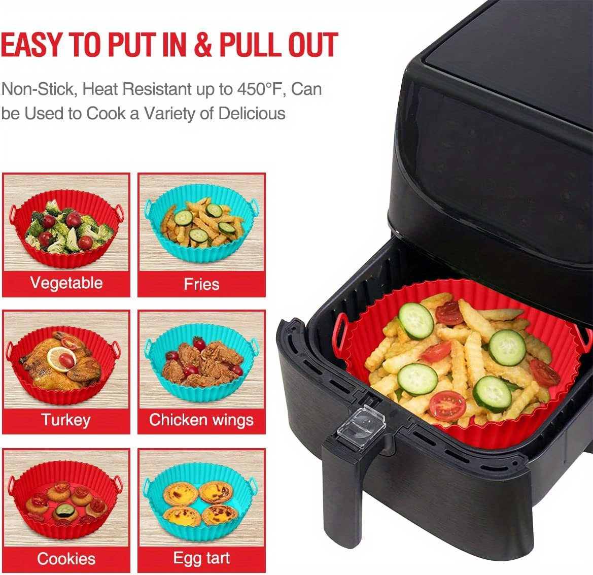 8 inch reusable silicone air fryer liner non     resistant up to 500 f   3 7   fryers fits most models essential kitchen accessory for healthy cooking details 5