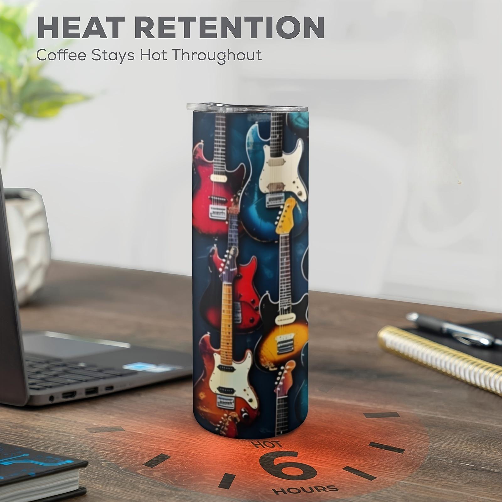 

1pc 20oz Stainless Steel Heat Cold Insulation Water Bottle Dual Wall Vacuum Sliding Lid Cups, Colorful Guitar Print Straight Tumblerful