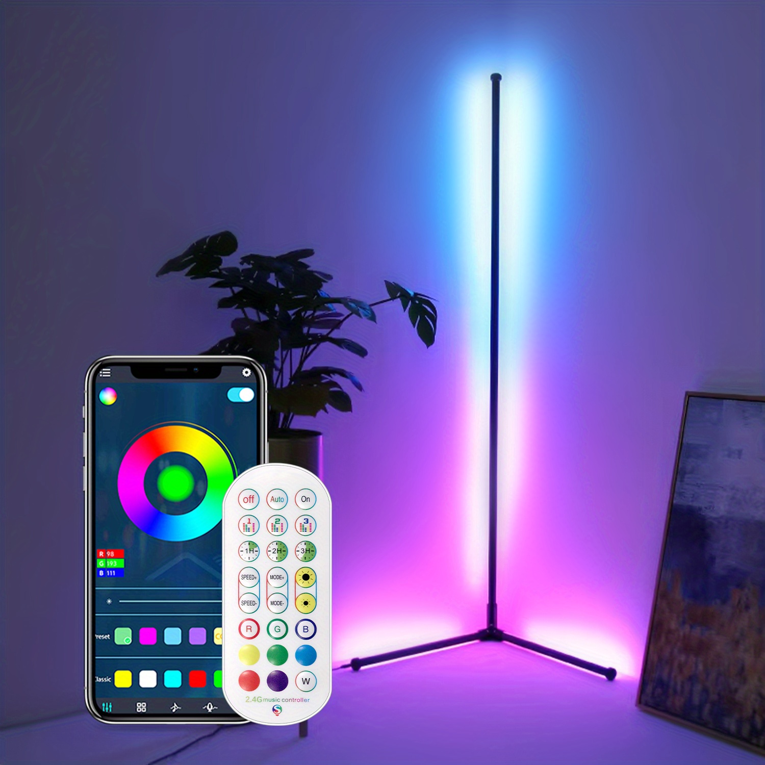 

Corner Floor Lamp, Color Changing Led Floor Lamp With Music , Modern Mood Lighting Corner Lamp With Remote & App Control, Creative & Timing, Rgb Floor Lamp For Living Room Gaming Room