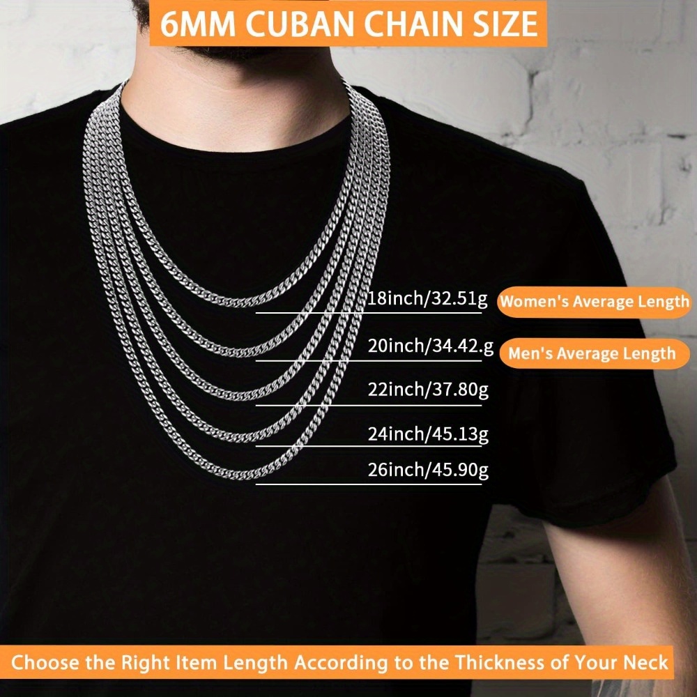 Silvery Chain for Boys *'s Necklace Chain Cool Cuban Link Chain for  Hip-Hop 4mm/ 6mm 18/ 20/ 22/ 24/ 26 inches