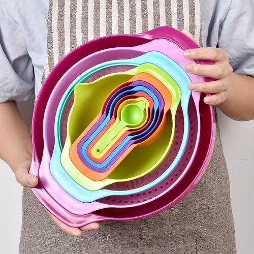 item picture 10pcs colorful mixing bowl set nesting design with measuring cups spoons for baking and salad preparation sturdy kitchen tools colander sifter essential for versatile cooking