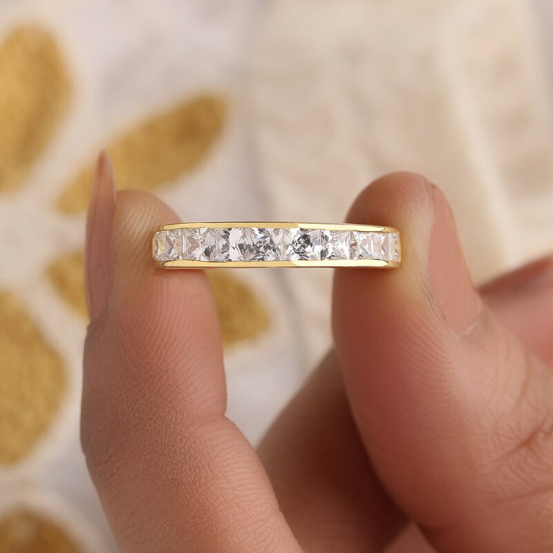 Elegant Stainless Steel Engagement Ring with 2mm Square Cubic Zirconia  Daily Wear Parties