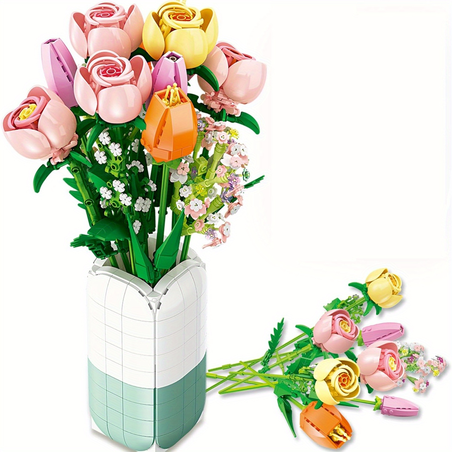 

Flower Bouquet Building Set Tulips & With Vase For Adults -1011pcs