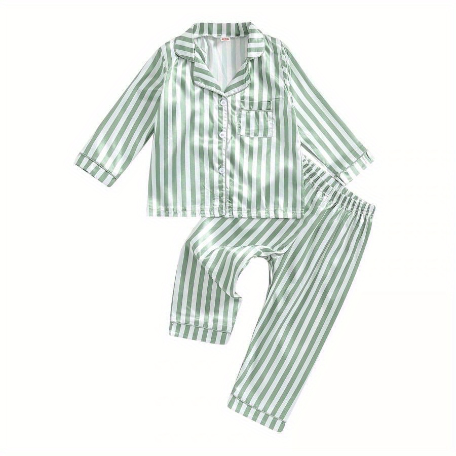 

Kid Girls Boys Fall Pajamas Set Stripe Long Sleeve Shirts Tops Long Pants 2 Pieces Lounge Suit Sleepwear