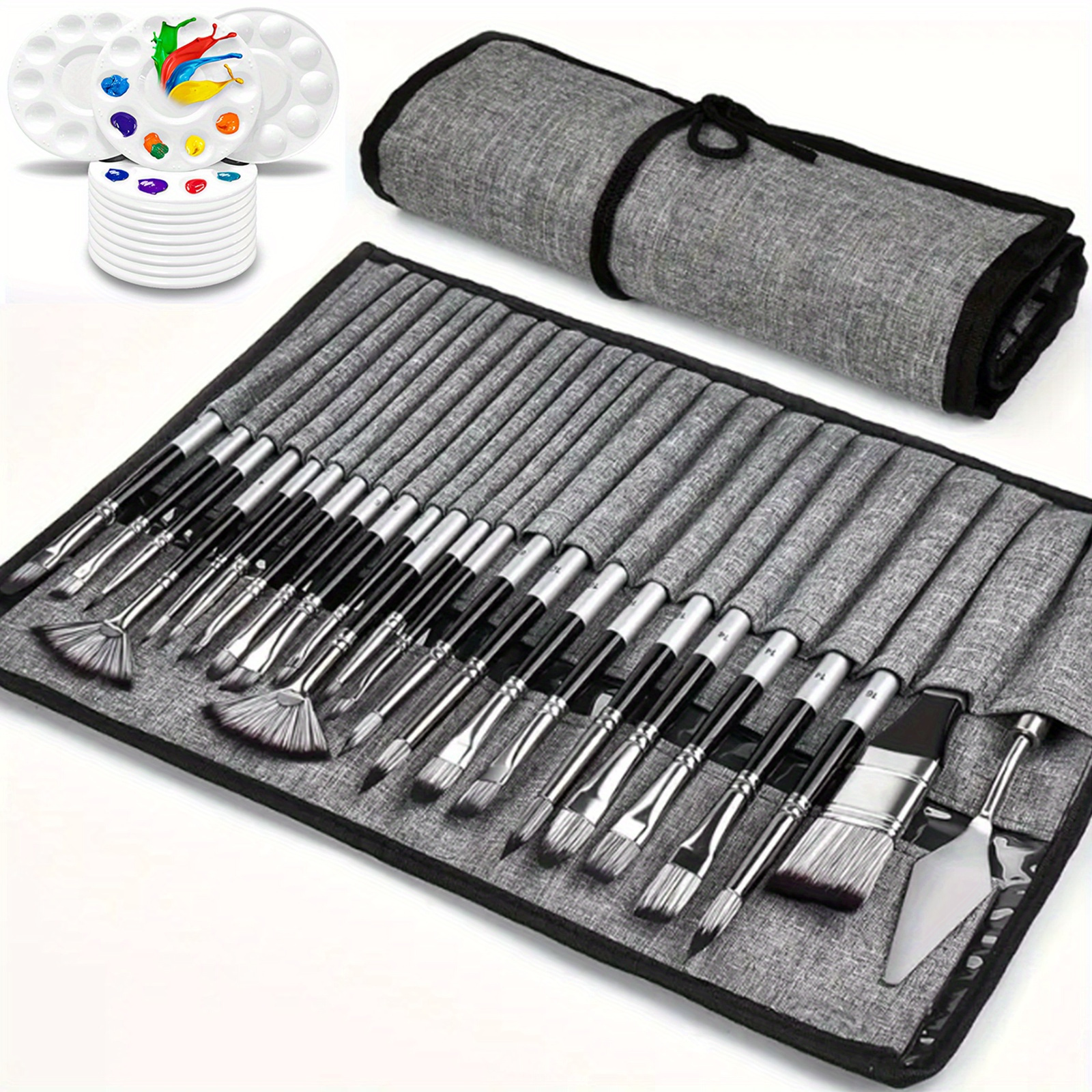 

24pcs Deluxe Acrylic Painting Brush Set With 12pcs Paint Tray Palettes - Premium Art Tools For Acrylic, Oil, Watercolor & Gouache, Including Painting Knives And Handy Cloth Roll For And Cleaning