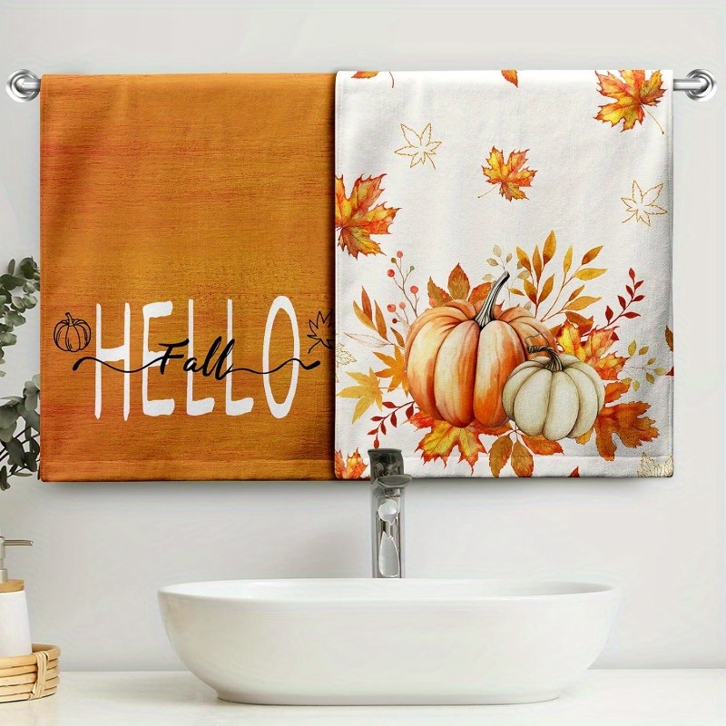 

2pcs Kitchen Towels - 18x26 Inch, Polyester, Pumpkin & Maple Leaf Design, Thanksgiving Decor & Use, Thanksgiving