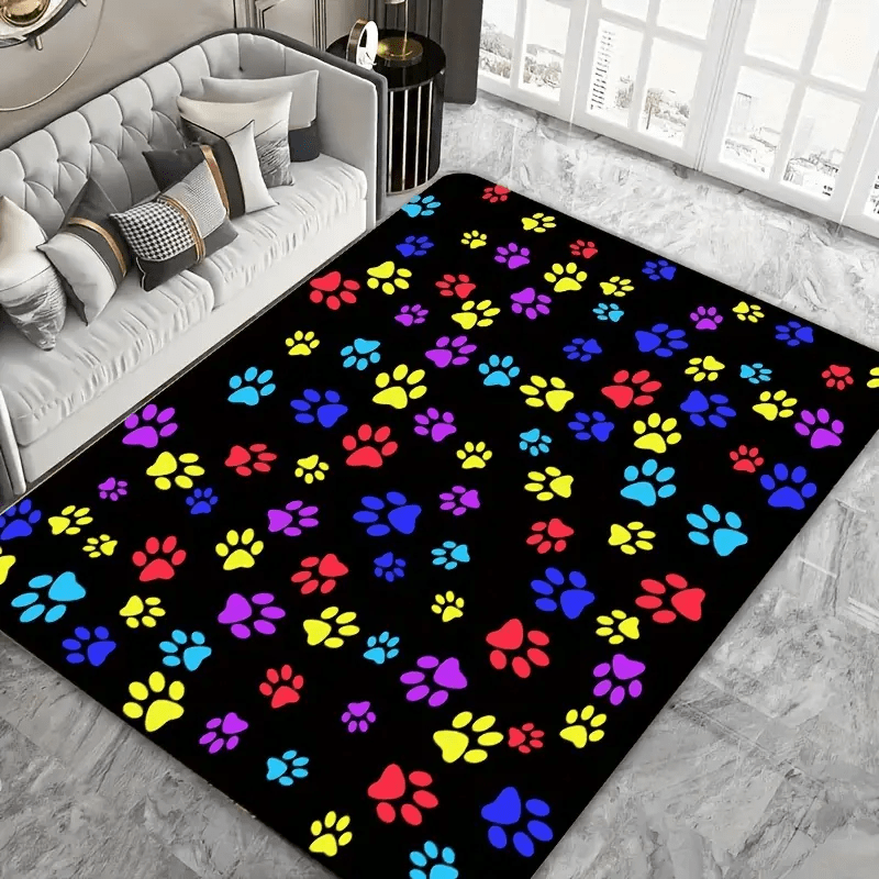 

Festive Plush Dog Paw Print Rug: 1cm Thick, Soft, Absorbent, Machine Washable, Suitable For Living Room, Bedroom, And Entryway